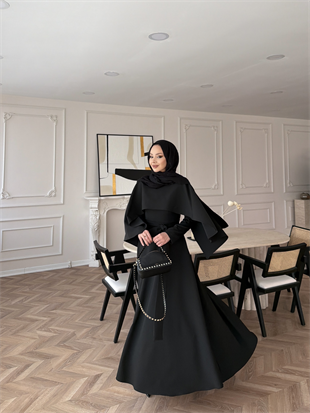 Armin Pelerinli Elbise Siyah (8011)