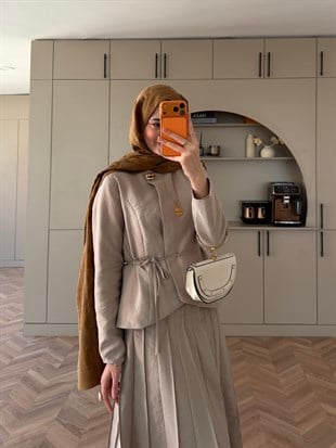 Arna Broş Detaylı Etekli Takım Bej (4067)