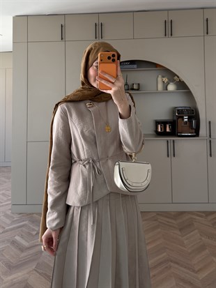 Arna Broş Detaylı Etekli Takım Bej (4067)