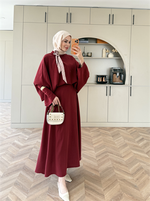 Arve Fular Detaylı Etekli Takım Kahverengi (2295)