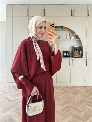 Arve Fular Detaylı Etekli Takım Kahverengi (2295)