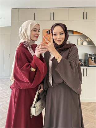 Arve Fular Detaylı Etekli Takım Kahverengi (2295)