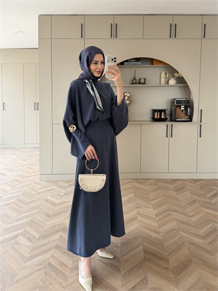 Arve Fular Detaylı Etekli Takım Lacivert (2295)