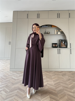 Arve Fular Detaylı Etekli Takım Mürdüm (2295)