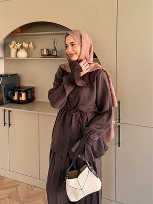 Aslin Düğmeli Pantolonlu Takım Acı Kahve (3072)