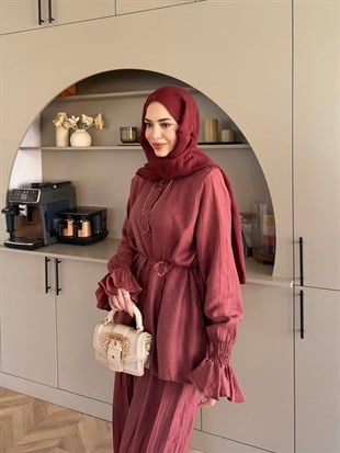 Aslin Düğmeli Pantolonlu Takım Kiremit (3072)
