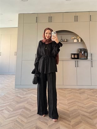 Aslin Düğmeli Pantolonlu Takım Siyah (3072)