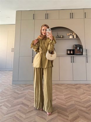 Aslin Düğmeli Pantolonlu Takım Yağ Yeşili (3072)