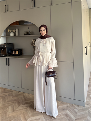Asmila Yoryo Şifon Kat Kat Pantolonlu Takım Taş (8221)