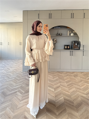 Asmila Yoryo Şifon Kat Kat Pantolonlu Takım Taş (8221)