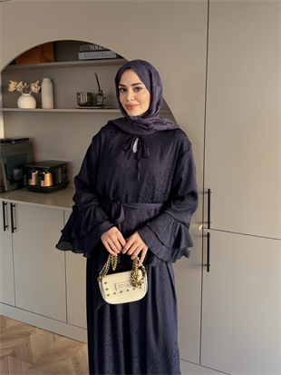 Asmila Yoryo Şifon Kat Kat Pantolonlu Takım Lacivert (8221)