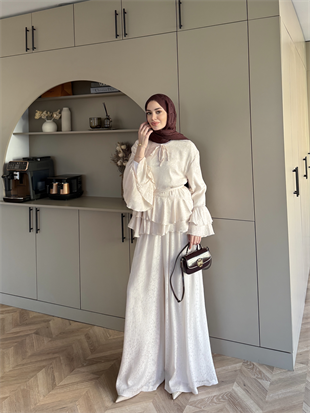 Asmila Yoryo Şifon Kat Kat Pantolonlu Takım Taş (8221)