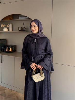 Asmila Yoryo Şifon Kat Kat Pantolonlu Takım Lacivert (8221)