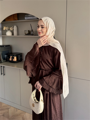 Asmila Yoryo Şifon Kat Kat Pantolonlu Takım Kestane (8221) 