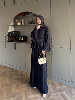 Asmila Yoryo Şifon Kat Kat Pantolonlu Takım Lacivert (8221)