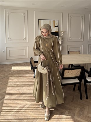 Atelier Biyeli Cupra Elbise Haki (3048)