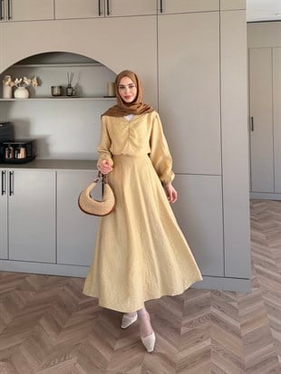 Athens Önü Büzgülü Etekli Takım ButterYellow (4483)