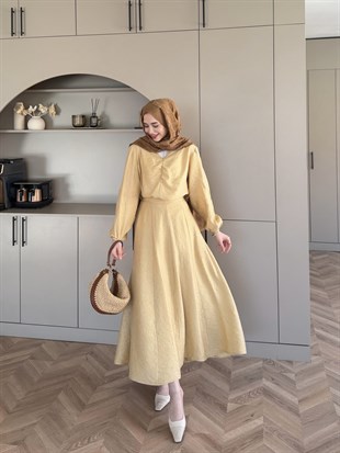 Athens Önü Büzgülü Etekli Takım ButterYellow (4483)