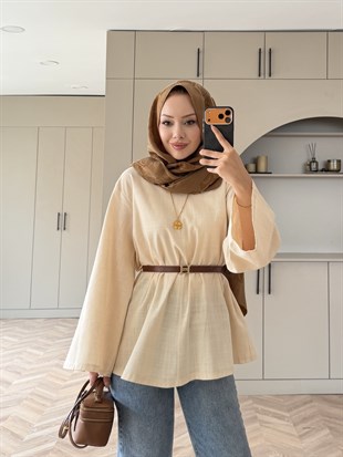 Ava Keten Bluz Bej (4528)