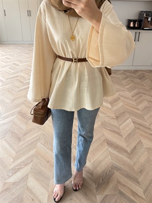 Ava Keten Bluz Bej (4528)