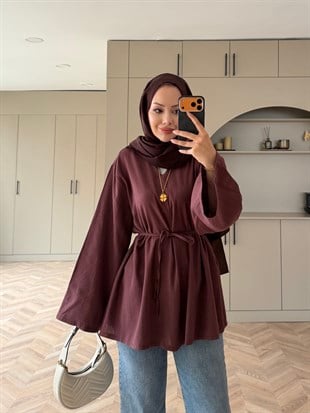 Ava Keten Bluz Bordo (4528)