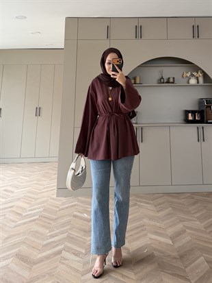 Ava Keten Bluz Bordo (4528)