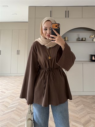 Ava Keten Bluz Kahve (4528)