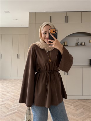 Ava Keten Bluz Kahve (4528)