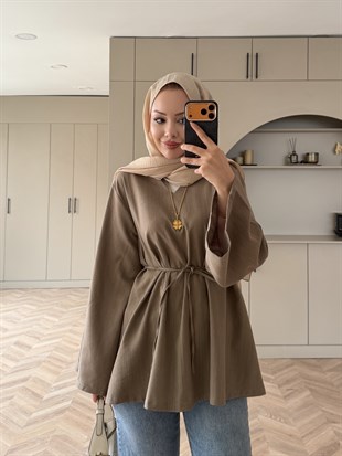 Ava Keten Bluz Vizon (4528)