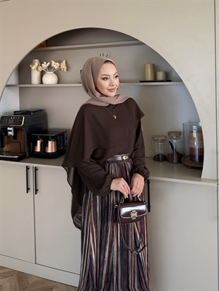 Aveline Çizgili Etekli Takım Kahve (5793)