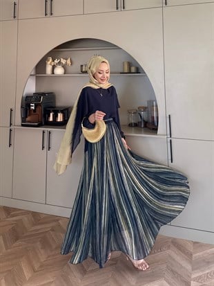 Aveline Çizgili Etekli Takım Lacivert (5793)