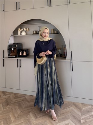 Aveline Çizgili Etekli Takım Lacivert (5793)