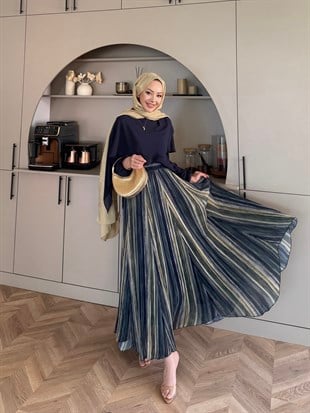 Aveline Çizgili Etekli Takım Lacivert (5793)