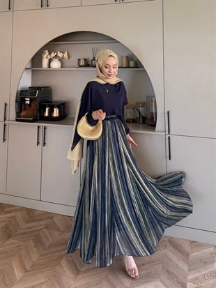 Aveline Çizgili Etekli Takım Lacivert (5793)