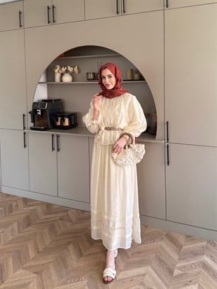 Avren Önü Fırfırlı Etekli Takım Bej (5756)