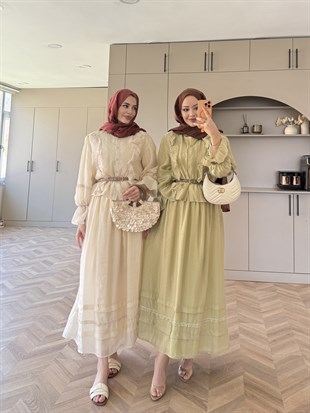 Avren Önü Fırfırlı Etekli Takım Bej (5756)