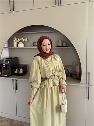 Avren Önü Fırfırlı Etekli Takım Haki (5756)