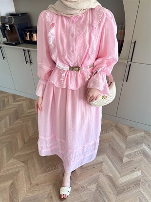 Avren Önü Fırfırlı Etekli Takım Pembe (5756)