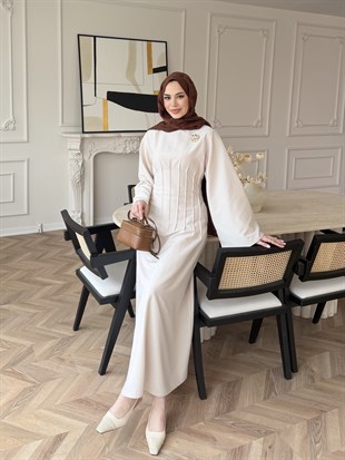 Avyra Dikiş Detaylı Elbise Bej (1901)