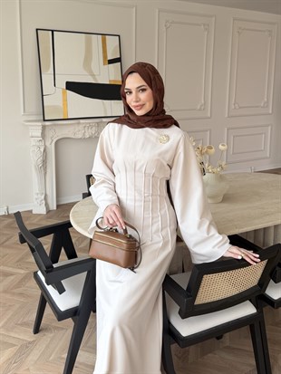 Avyra Dikiş Detaylı Elbise Bej (1901)