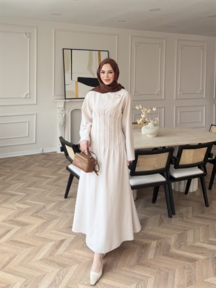 Avyra Dikiş Detaylı Elbise Bej (1901)