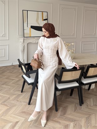 Avyra Dikiş Detaylı Elbise Bej (1901)