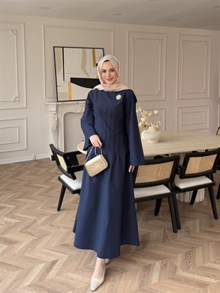 Avyra Dikiş Detaylı Elbise Lacivert (1901)