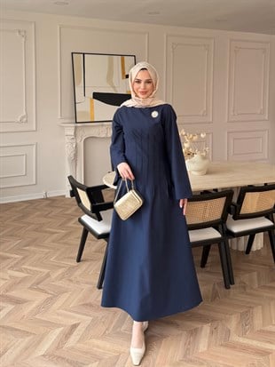Avyra Dikiş Detaylı Elbise Lacivert (1901)