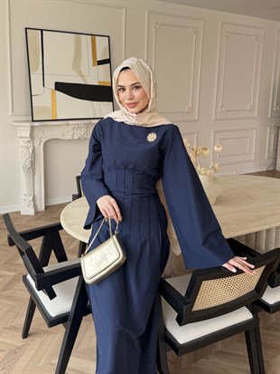 Avyra Dikiş Detaylı Elbise Lacivert (1901)