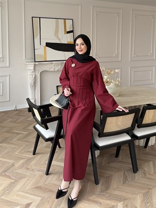 Avyra Dikiş Detaylı Elbise Bordo (1901)