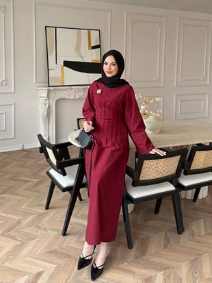Avyra Dikiş Detaylı Elbise Bordo (1901)