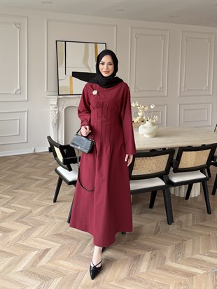 Avyra Dikiş Detaylı Elbise Bordo (1901)