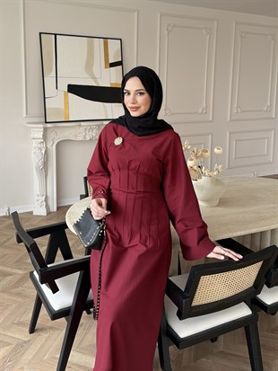 Avyra Dikiş Detaylı Elbise Bordo (1901)