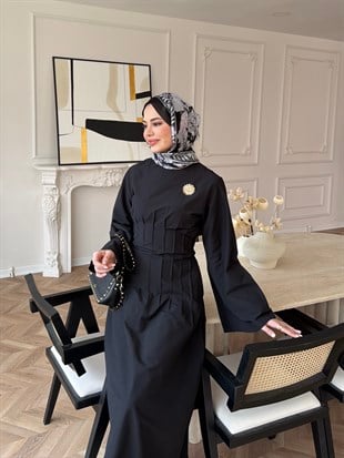 Avyra Dikiş Detaylı Elbise Siyah (1901)